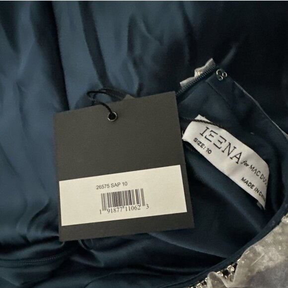 NWT IEENA Mac Duggal [ 10 ] Satin Long Blouson Sleeve Gown Sapphire Blue‎ #Q477 - Picture 3 of 16